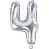 PartyDeco Fóliový balón Mini - Číslo 4 strieborný 35cm