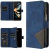 Multifunkčné peňaženkové puzdro Rhombus Zipper na Samsung Galaxy Z Fold 3 5G - Modrá