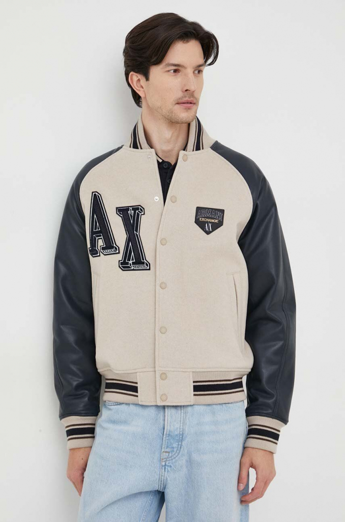 Armani Exchange bunda bomber s prímesou vlny prechodná