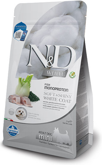 N&D Adult Mini Dog Spirulina GF Soft & Shiny White Coat Seabass 2 kg
