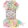 Pletacia priadza Alize PUFFY COLOR 5862 biela žltá ružová zelená
