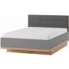 Szynaka Dvojlôžková čalúnená posteľ Livorno 160x200 dub Wotan/šedá