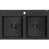 MEXEN/S MEXEN/S - Hektor granitový drez 2-bowl 800 x 480 mm, čierna/strieborná metalík, čierny sifón 6521802000-73-B
