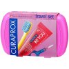 Curaprox Travel Set zubná kefka + CPS medzizubné kefky 2 ks + zubná pasta 10 ml darčeková sada, ružový