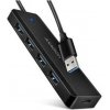 Axagon HUE-C1A cestovní čtyřportový USB-A 5Gbps hub/USB-C konektor pro externí napájení/kabel 19 cm