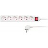 Solight predlžovací prívod, 6 zásuviek, biely, vypínač, 3m