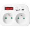 SOLIGHT Rozbočka 2 x 16A, USB A+C rýchlonabíjačka 20W PD, biela, vypínač