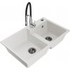 MEXEN/S MEXEN/S - Tomas granitový drez 2-bowl vrátane batérie Aster, biela 6516-20-73450-07-B