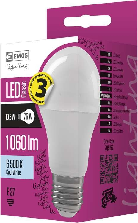 Emos LED žiarovka Classic A60 10,5W E27 studená biela