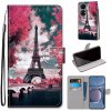 Peňaženkové kožené puzdro DRAWING na Huawei P50 - Pink Flower Tower Bridge