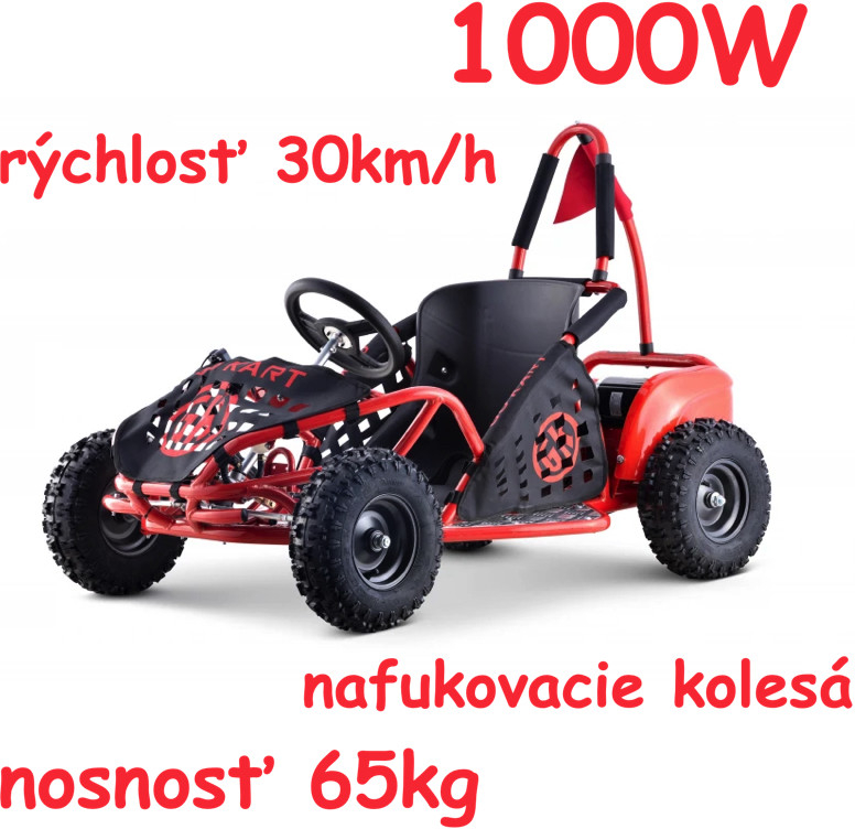 Joko Elektrická štvorkolka BUGGY Kart Fast Dragon Motokára nosnosť 65kg 1000W nafukovacie kolesá rýchlosť 30km/h červená