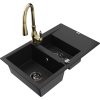 Mexen Gaspar, 1,5-komorový granitový drez 737x475x177 mm a drezová batéria Savita, čierna, 6507-77-672601-50-B