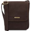 Kožená taška cez rameno pre mužov s predným zipsom John - Tuscany Leather Farba: Tmavohnedá
