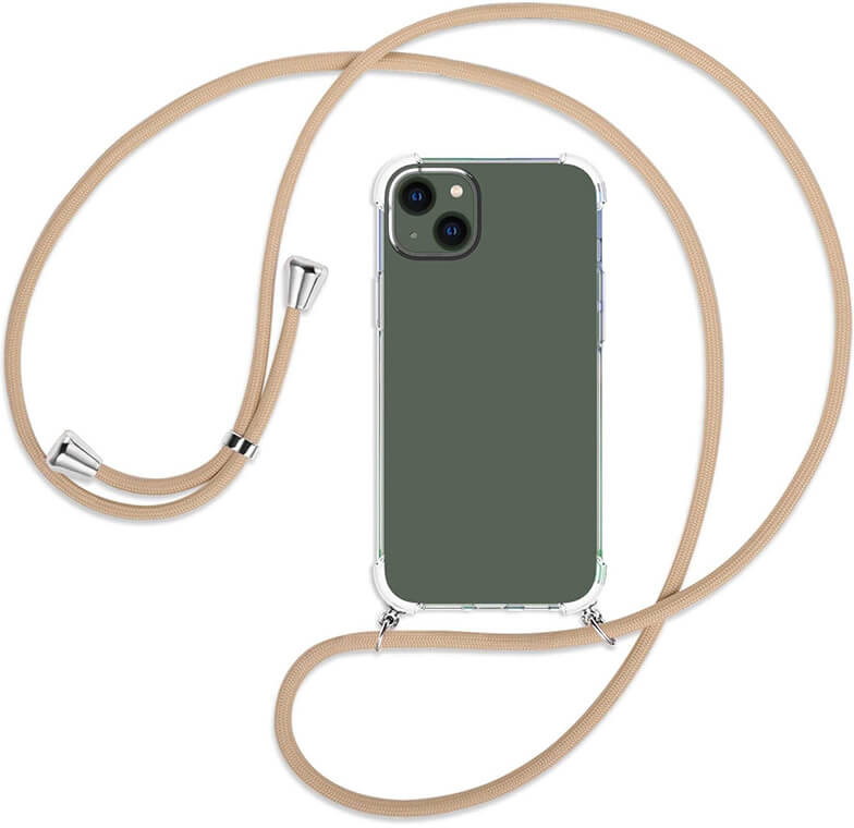Púzdro SES Priehľadné silikónové ochranné so šnúrkou na krk Apple iPhone 14 - zlaté