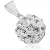 Šperky eshop - Oceľový prívesok Shamballa - biela guľôčka vykladaná zirkónmi čírej farby, 12 mm SP40.26