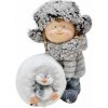 Dekorácia MagicHome dievča so snehovou guľou a tučniakom, LED, 19.5x28x33.5 cm