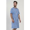 Károvaná pánska nočná košeľa krátky rukáv Indigo 2XL Svetlomodrá