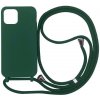 SES Gumový ochranný kryt so šnúrkou na krk pre Apple iPhone 15 - tmavo zelená 14972