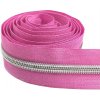 Zips metráž / 5 mm / tmavo - ružový / strieborné zúbky