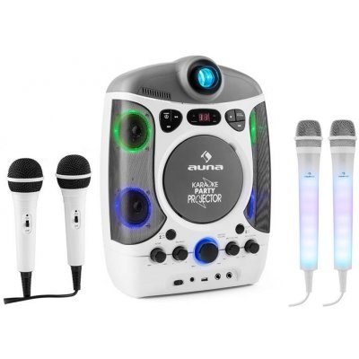 Set: karaoke systém Kara Projectura biely a dva mikrofóny Kara Dazzl