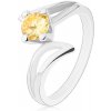 Šperky eshop - Ligotavý prsteň s rozdelenými ramenami, okrúhly zirkón so žltým odtieňom V13.09 - Veľkosť: 50 mm
