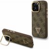 Guess PU 4G Strass Triangle Logo Stand Camera Frame MagSafe Zadní Kryt pre iPhone 15 Pro Brown