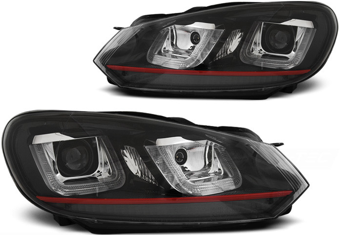 TUNING-TEC Predné svetlá, VW GOLF 6, 2008-2012, U-TYPE BLACK RED LINE DRL