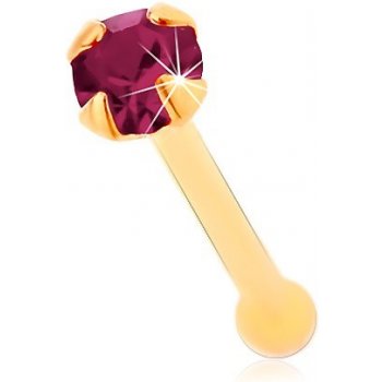 Šperky eshop piercing do nosa v žltom zlate rovný okrúhly zirkónik fialovej farby S1GG176.06