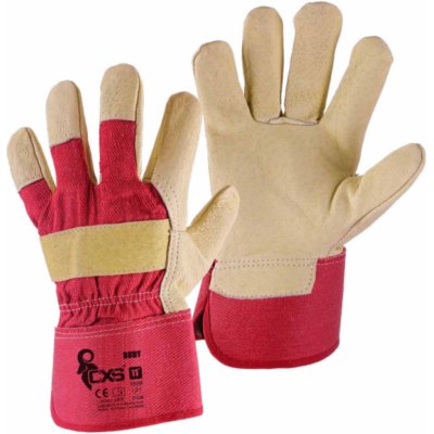 Kombinované pracovné rukavice CXS Budy - veľkosť: 9/L, farba: béžová/červená