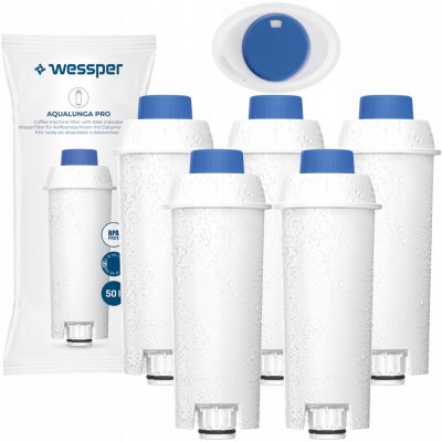Wessper 5X Wessper Aqualunga Pro pre kávovary Delonghi | Sada filtrov s dátumovou podložkou | Filter pre kávovary Eletta, Dinamica, Primadonna - náhradný