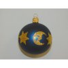 ONREX Vianočná ozdoba sklenená guľa modrá dekor pr. 7 cm