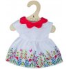 Bigjigs Toys Biele kvetinové šaty s červeným golierom pre bábiku 38 cm