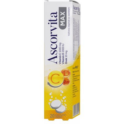 ASCORVITA MAX šumivé tablety vitamín C, D a zinok 20 ks