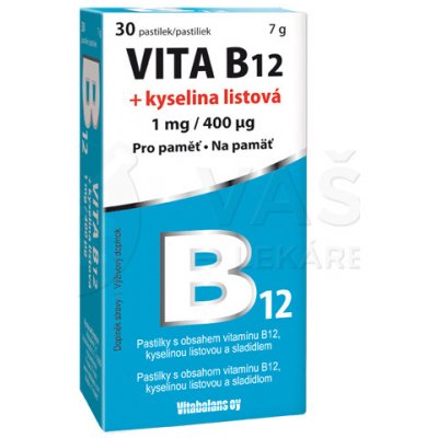 Vitabalans Vita B12 1 mg + Kyselina listová 400 mcg 30 cmúľacích pastiliek