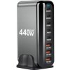 RÝCHLÁ NABÍJAČKA 8 v 1 GaN III 440 W PD 5x USB C 3x QC 3.0 PRE NOTEBOOK IPHONE