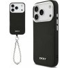 DKNY PU Leather Metal Logo Wrist Chain MagSafe Zadný Kryt pre iPhone 17 Pro Black