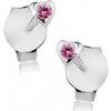 Šperky eshop - Puzetové náušnice, striebro 925, drobné srdiečko, ružový Swarovski krištálik I38.13