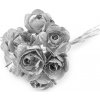 Umelá papierová mini ruža metalická na drôtiku - 1 zväzok 2 strieborná