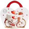 Bicykel s kvetmi – porcelánová šálka v darčekovom košíčku 460 ml