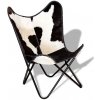 vidaXL Kreslo v tvare motýľa čierno-biele pravá kravská koža