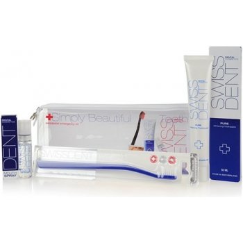 Swissdent Emergency Kit Blue (Pure whitening bělicí zubná pasta 50 ml + ústní spray Pure 9 ml + zubná kartáček profi whitening soft )