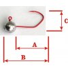 Rybárske jigy VMC Matzuo červený háčik 1,5g/háčik 8, A1,4cm, B2cm, C0,7cm