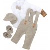 Z&Z 5-dielna pletená sada Boy body nohavice čiapočka motýlik topánočky béžová