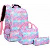 Meiso dievčenskýškolský batoh set 3v1 Rainbow blue s brmbolcom 17L