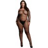 Le Desir Bodystocking s dlhým rukávom, sieťka, čierny