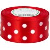 Stuha saténová červená s bodkami 3,8 cm / 22,86 m
