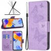 Peňaženkové kožené puzdro BUTTERFLIES na Xiaomi Redmi Note 11 Pro - Fialová
