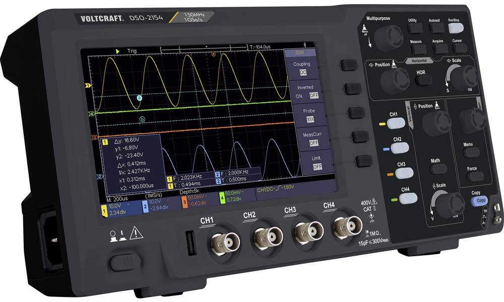 VOLTCRAFT DSO-2154 digitálny osciloskop 150 MHz 4-kanálová 1 GSa/s 80 kpts 8 Bit digitálne pamäťové médium (DSO) 1 ks