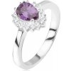 Šperky eshop - Strieborný prsteň 925 - fialový slzičkový kamienok, zirkónová obruba BB14.17 - Veľkosť: 65 mm