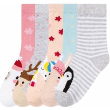 Pepperts Dievčenské vianočné ponožky, 5 párov bledoružová/sivá/modrá